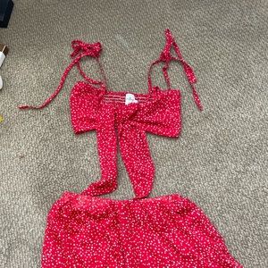 Red polka dot shorts set